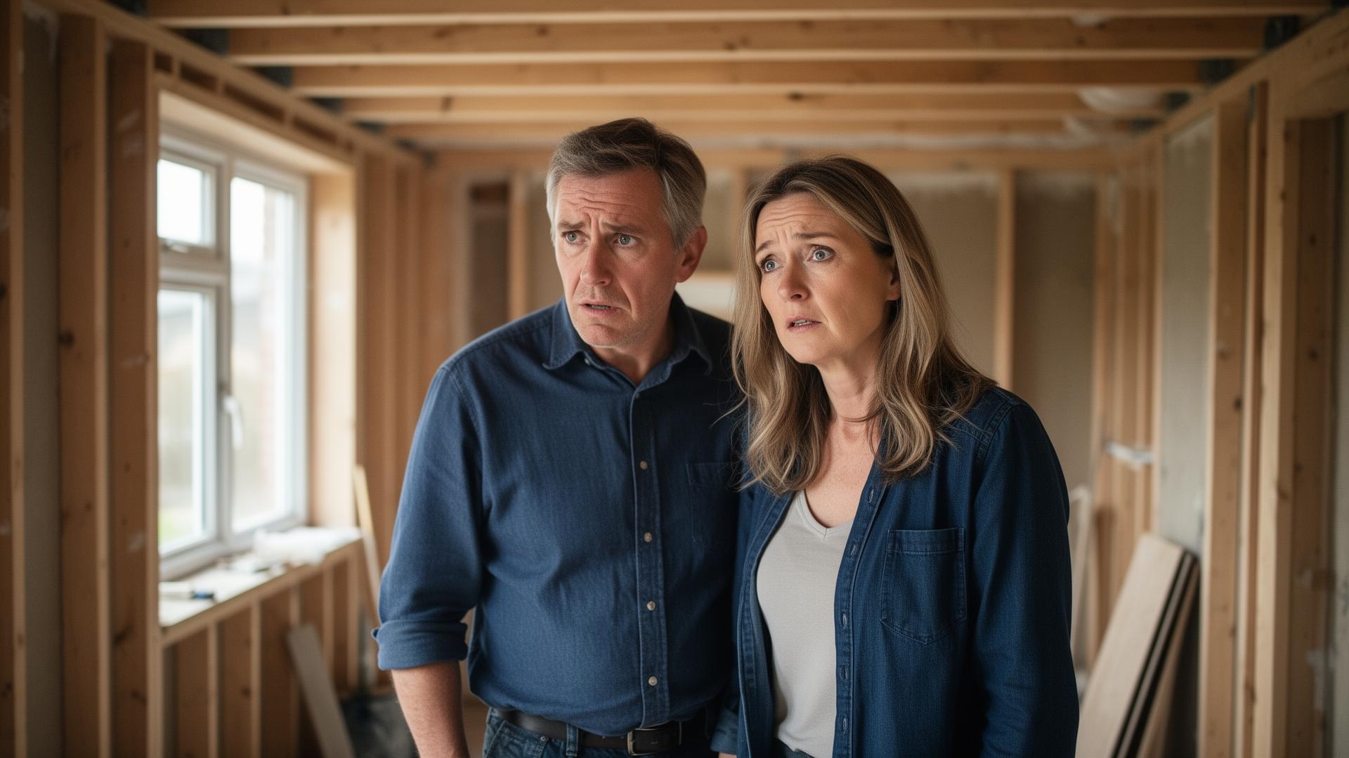 Homeowners reviewing drawings on site